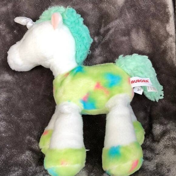 Pastel Unicorn Plush Aurora White 13" Green Tie Dye Floppy Stuffed Animal Toy - Picture 1 of 9